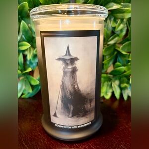 Moody Witch with Broomstick Decorative Candle - Black and White. NEW!
